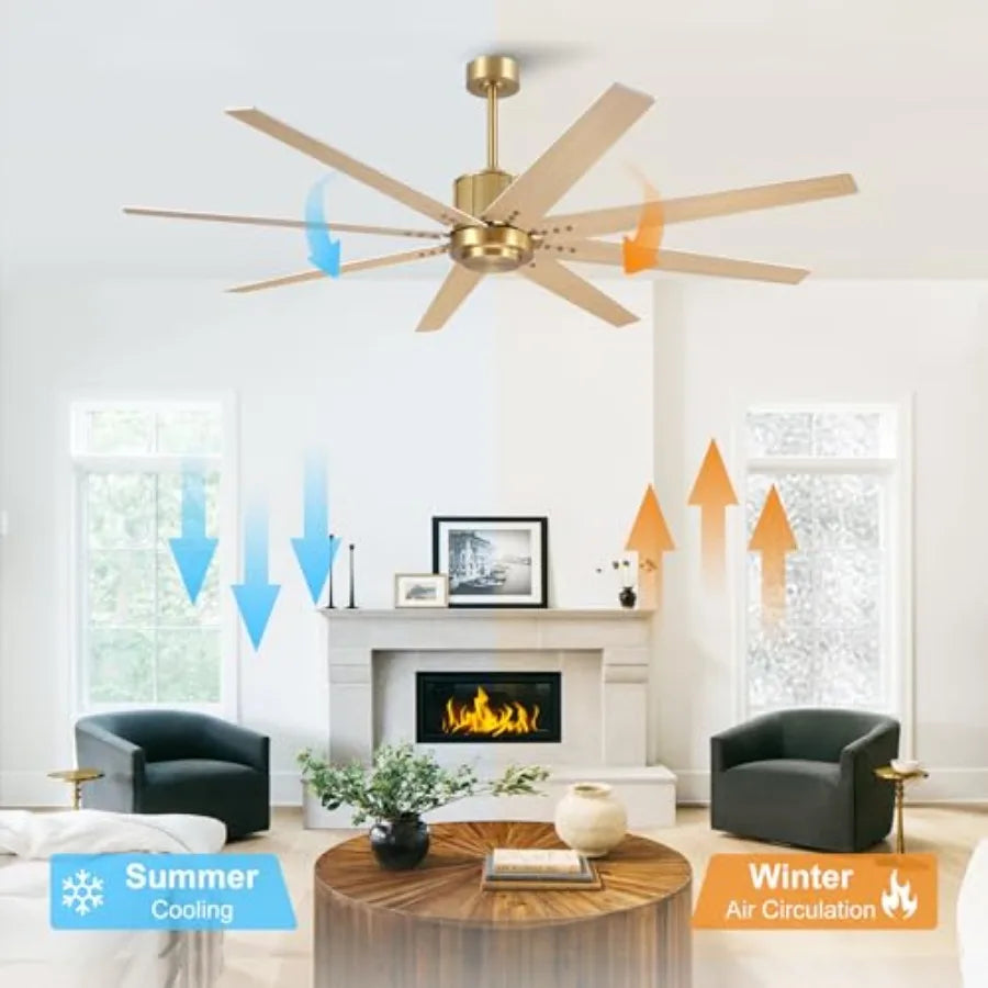 Ceiling Fan Without Light, 6-Speed DC Motor, Oak Blades