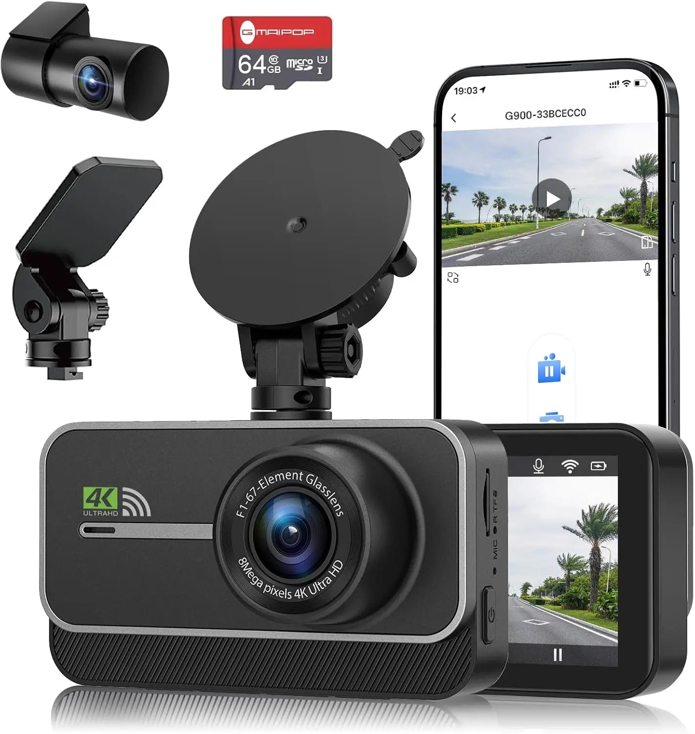 4K And 1080P Dual Dash Camera With WiFi Night Vision