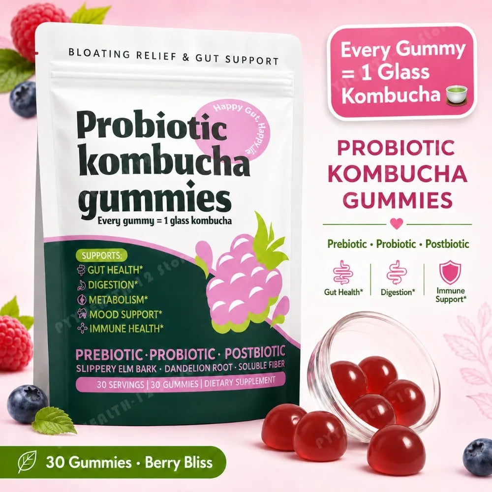 Probiotic Kombucha Gummies Every Gummy 1 Glass Kombucha Prebiotic Postbiotic Digestive Gut Health Vegan Berry Bliss 30 Gummies by S And B Enterprise
