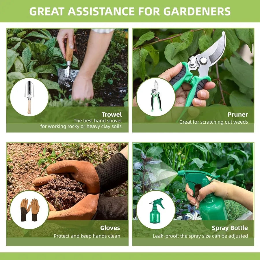 Heavy Duty Ergonomic Gardening Tool Set With Stainless Steel Blades