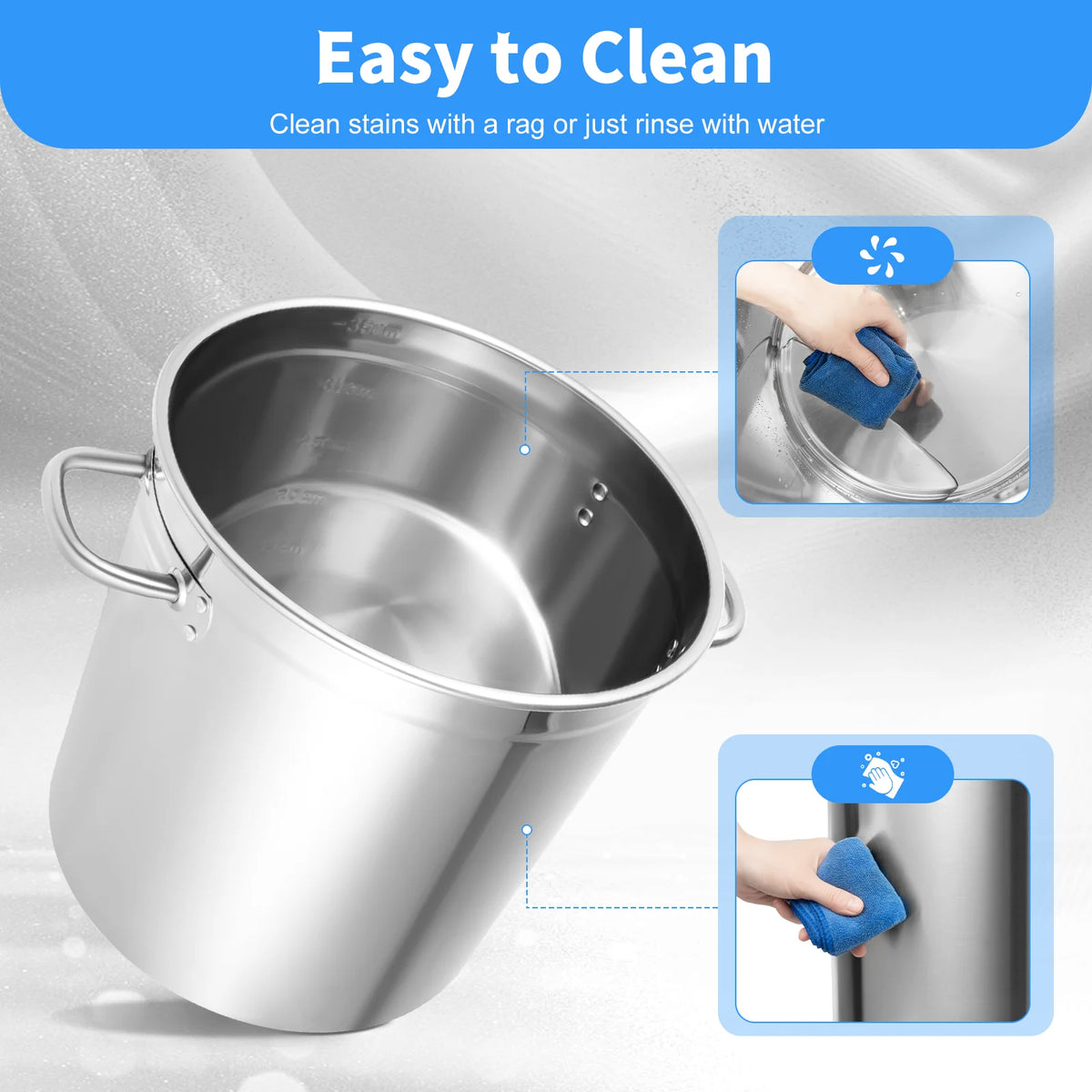 Stock pot by S And B Enterprise, sturdy stainless steel with lid and dual side handles, 35/50/70L capacity