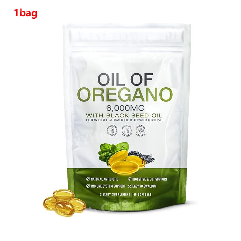 60 Count Oregano Oil Black Seed Oil Softgels Herbal Plant-Based Natural Supplement Capsules  for Immune & Digestive Support