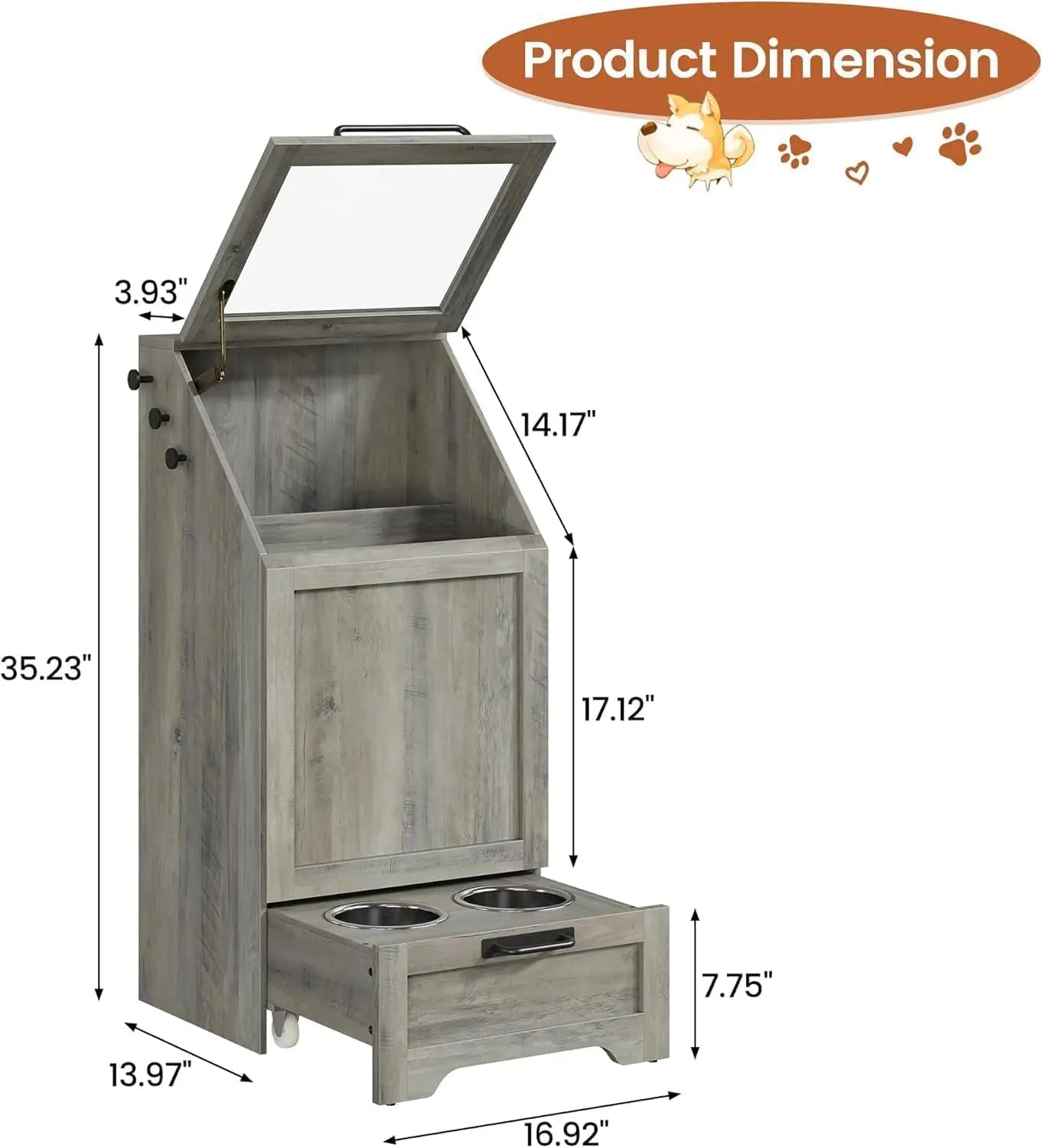 HiMISS Dog Feeding Station With Storage Cabinet And Hanger