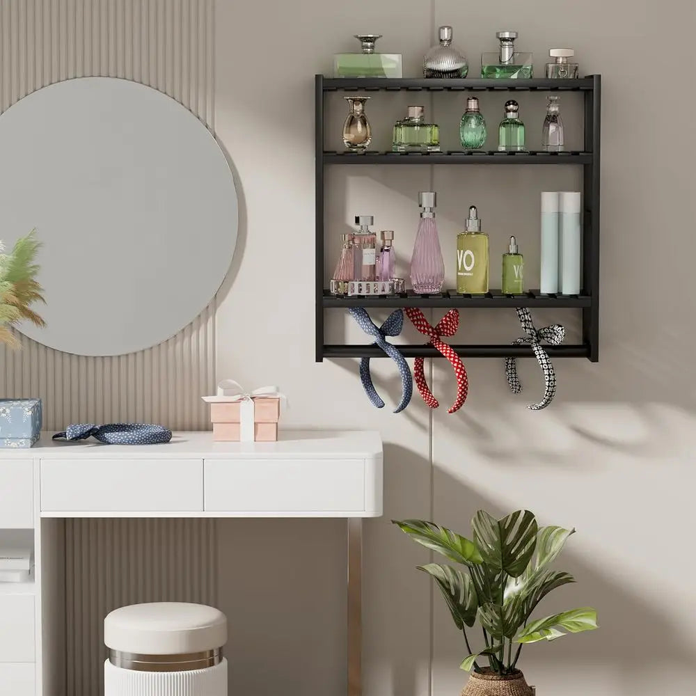 Bathroom Storage Shelves Over The Toilet with Towel Bar 100% Bamboo Adjustable Height Floating Shel Wall Shower Shel or Small Sp