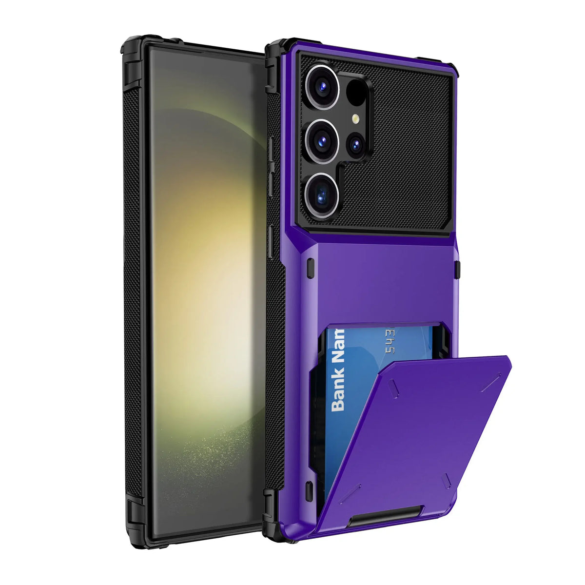 Purple dual-layer wallet case with card holder for Samsung Galaxy S25/S24 series; heavy-duty shockproof cover