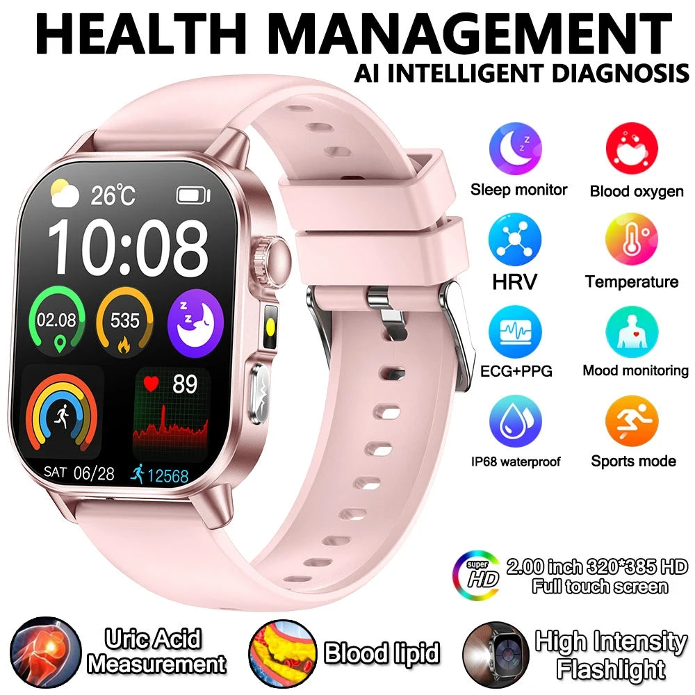 Uric Acid Lipid Health Smartwatch With ECG PPG Bluetooth Call
