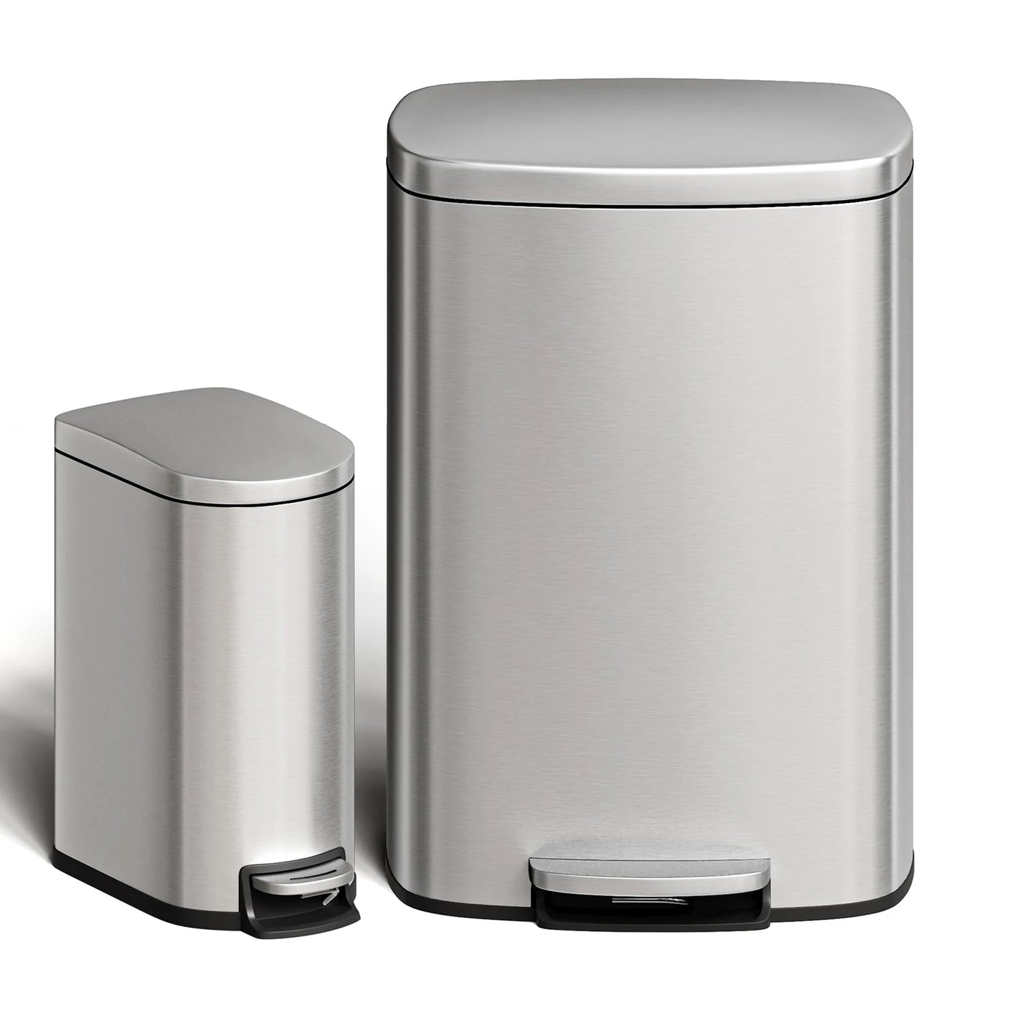 Twister Stainless Steel Step-On Trash Can Duo For Kitchen Bathroom