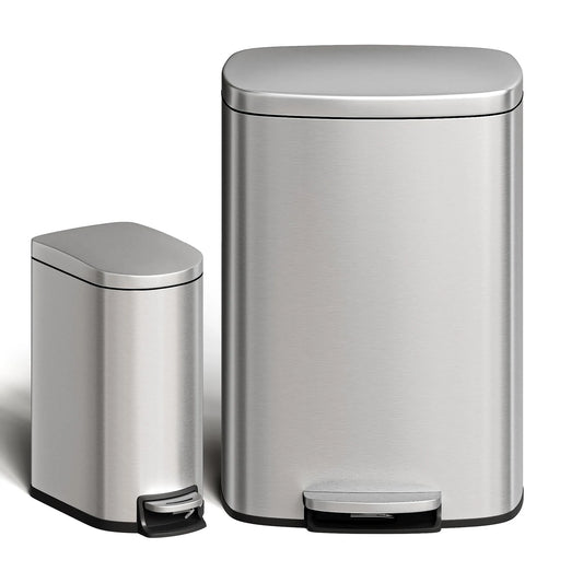 Twister Stainless Steel Step-On Trash Can Duo For Kitchen Bathroom