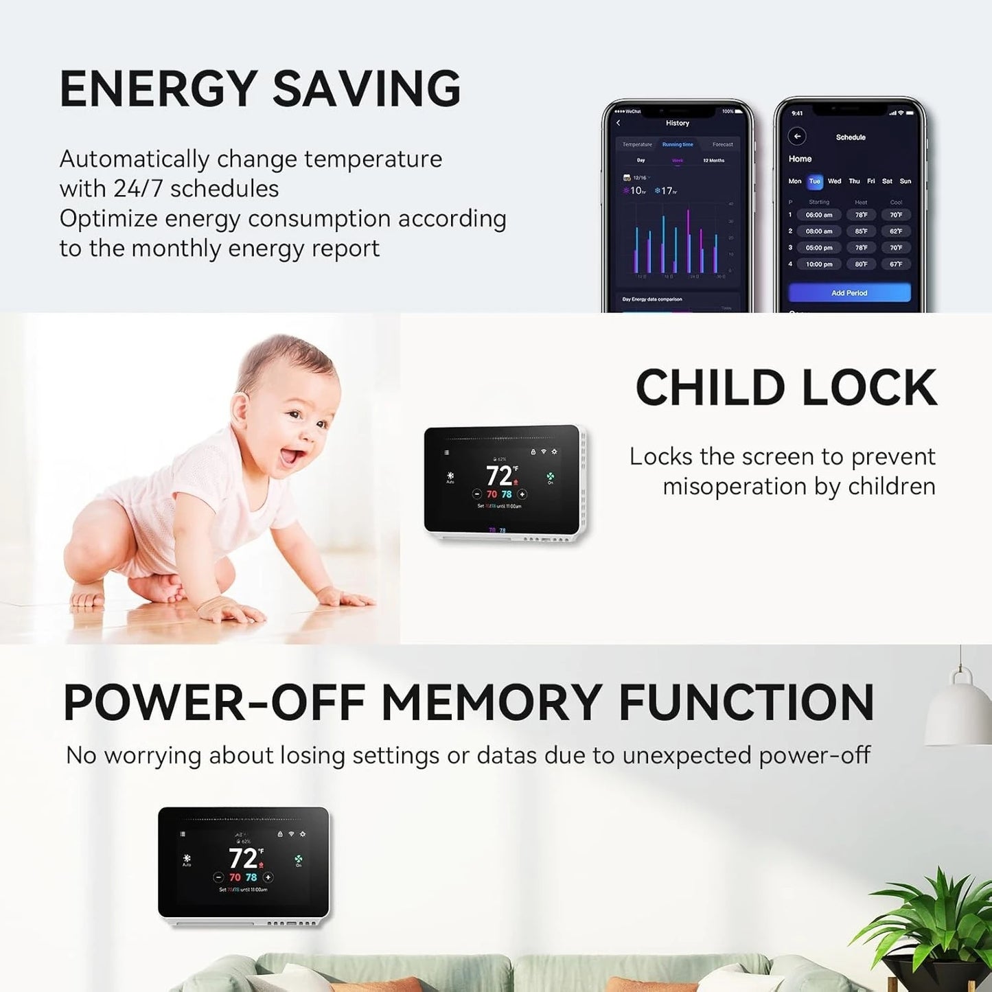 Programmable WiFi Thermostat For Home AC And Heating With App Control
