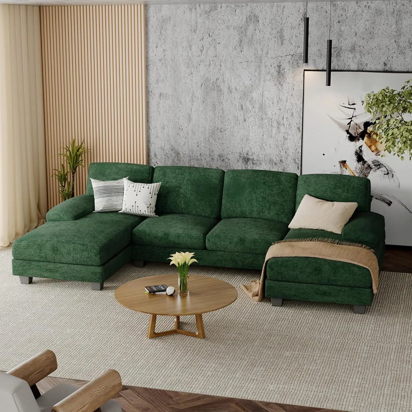 Convertible Sectional Sofa U Shaped Modern Fabric Sleeper