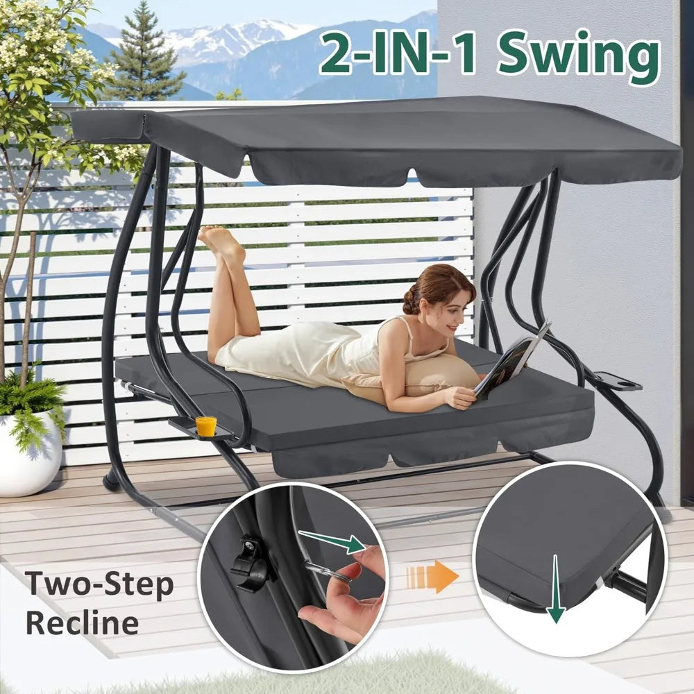 MCombo Patio Swing Chair With Adjustable Canopy Weather Resistant Outdoor