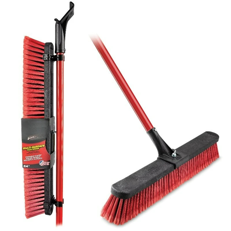 24" High Power Multi-Surface Push Broom Red & Black Steel Handle by S And B Enterprise