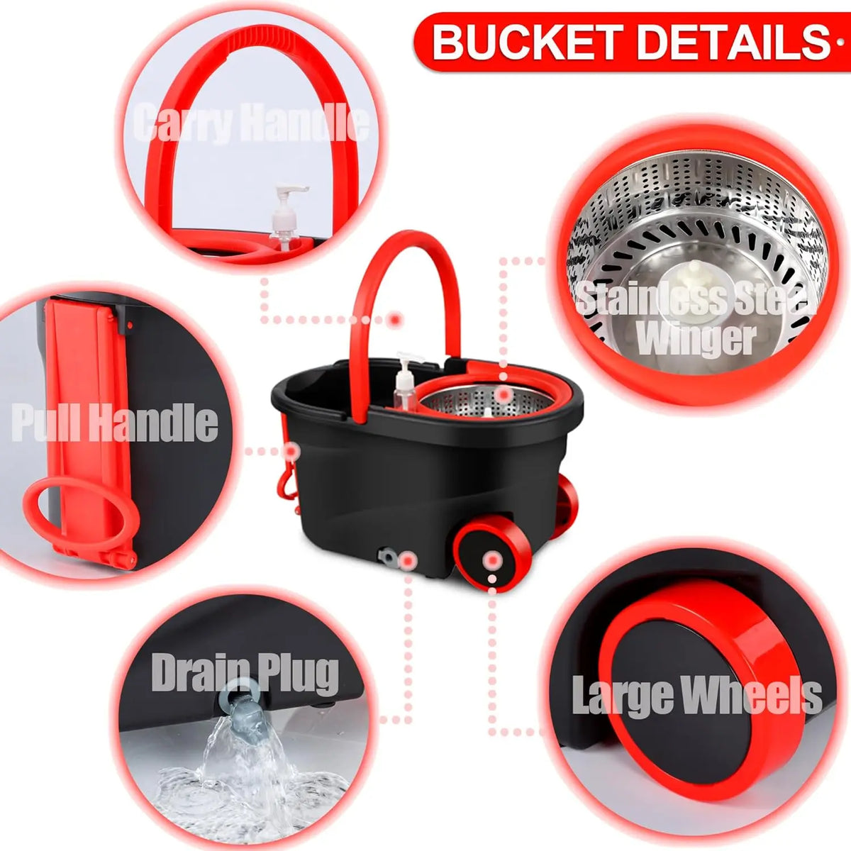 Black spin mop bucket set with wringer, wheels, extendable handle, and 3 replacement refills by S And B Enterprise