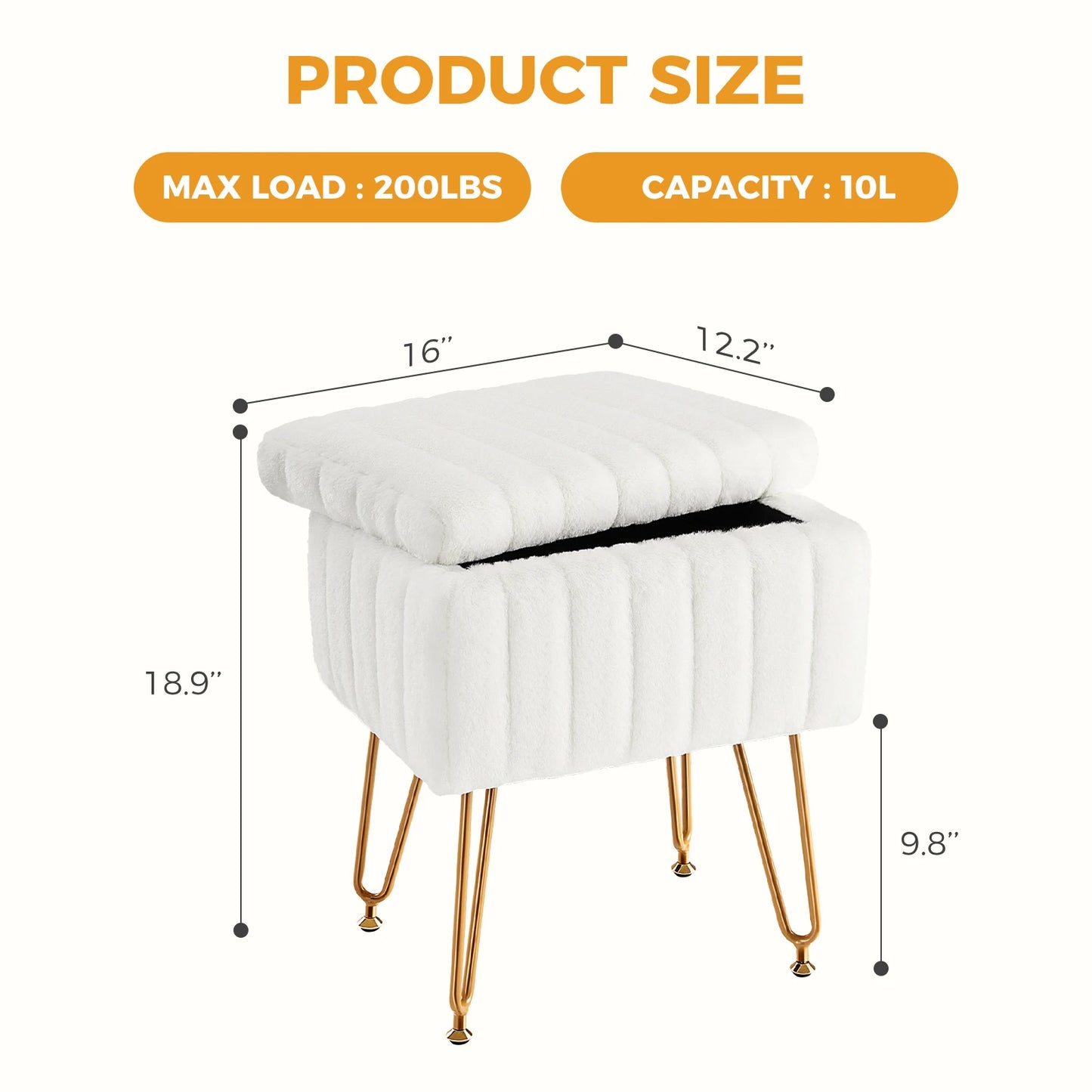 JHK Faux Fur Living Room Hidden Storage Stools & Ottomans Padded Makeup with 4 Metal Legs Anti-Slip Adjustable Feet for Home by S And B Enterprise