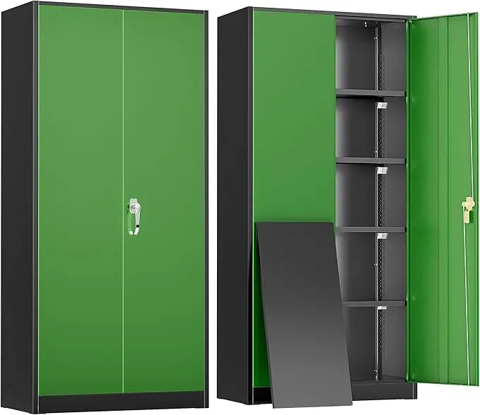 Metal Storage Cabinet With Locking Doors And Adjustable Shelves