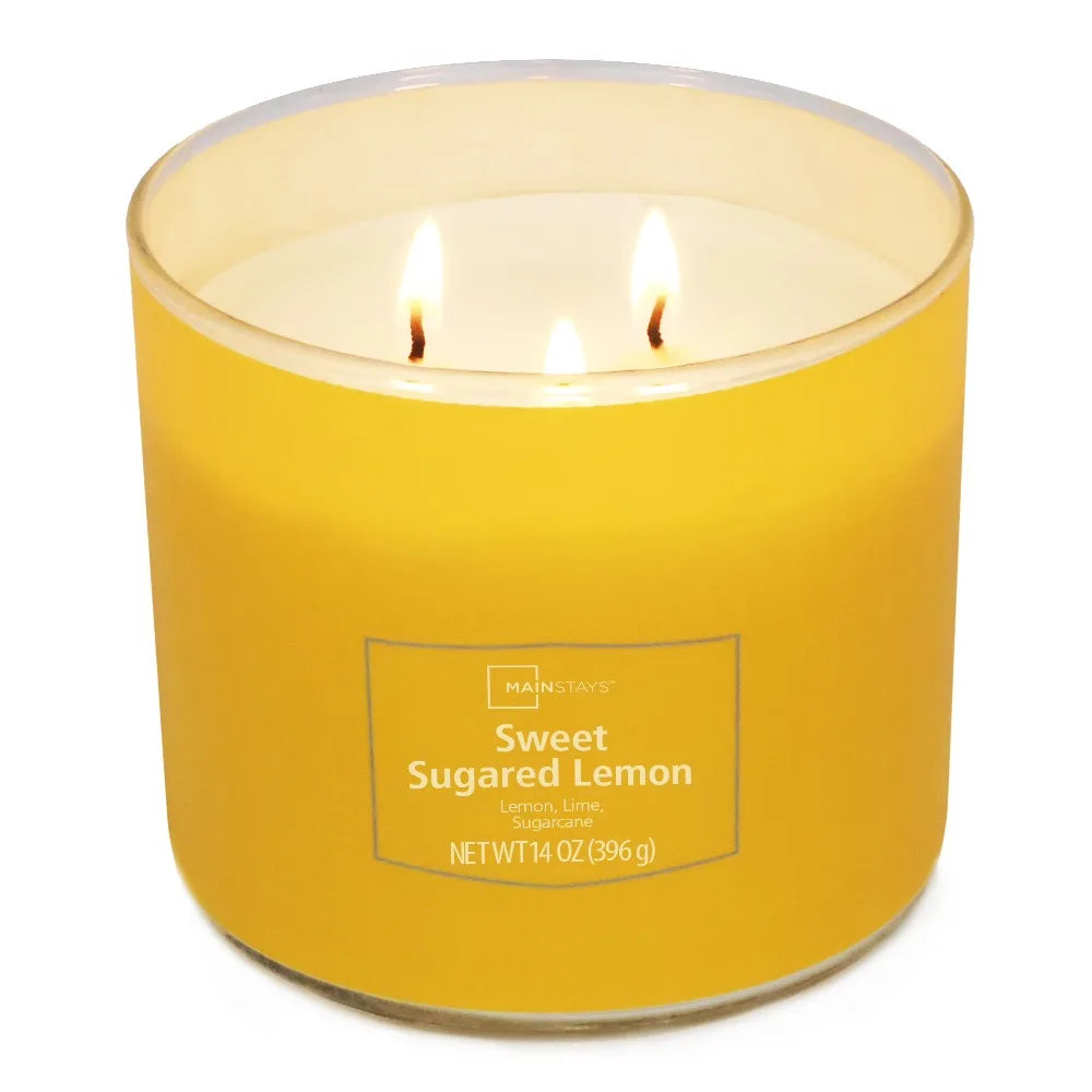 Sweet Sugared Lemon scented triple-wick candle in yellow textured jar by Mainstays