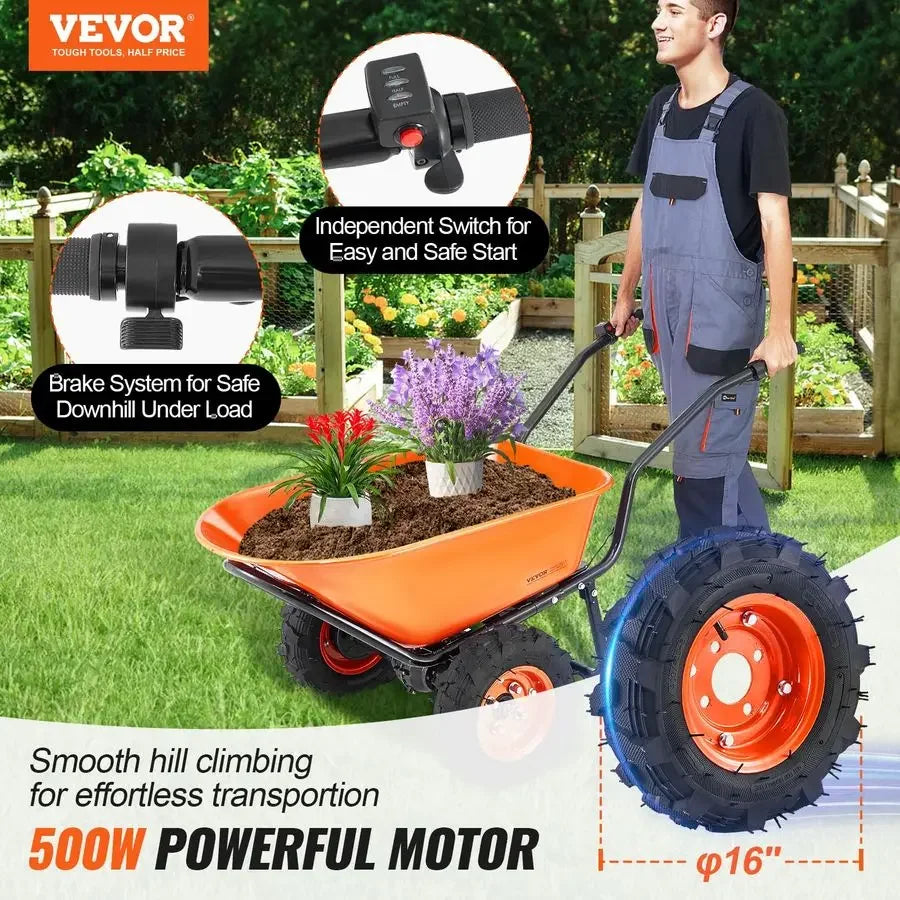 XMSJ Electric Wheelbarrow Cart 500W Garden Dump Wagon by S And B Enterprise