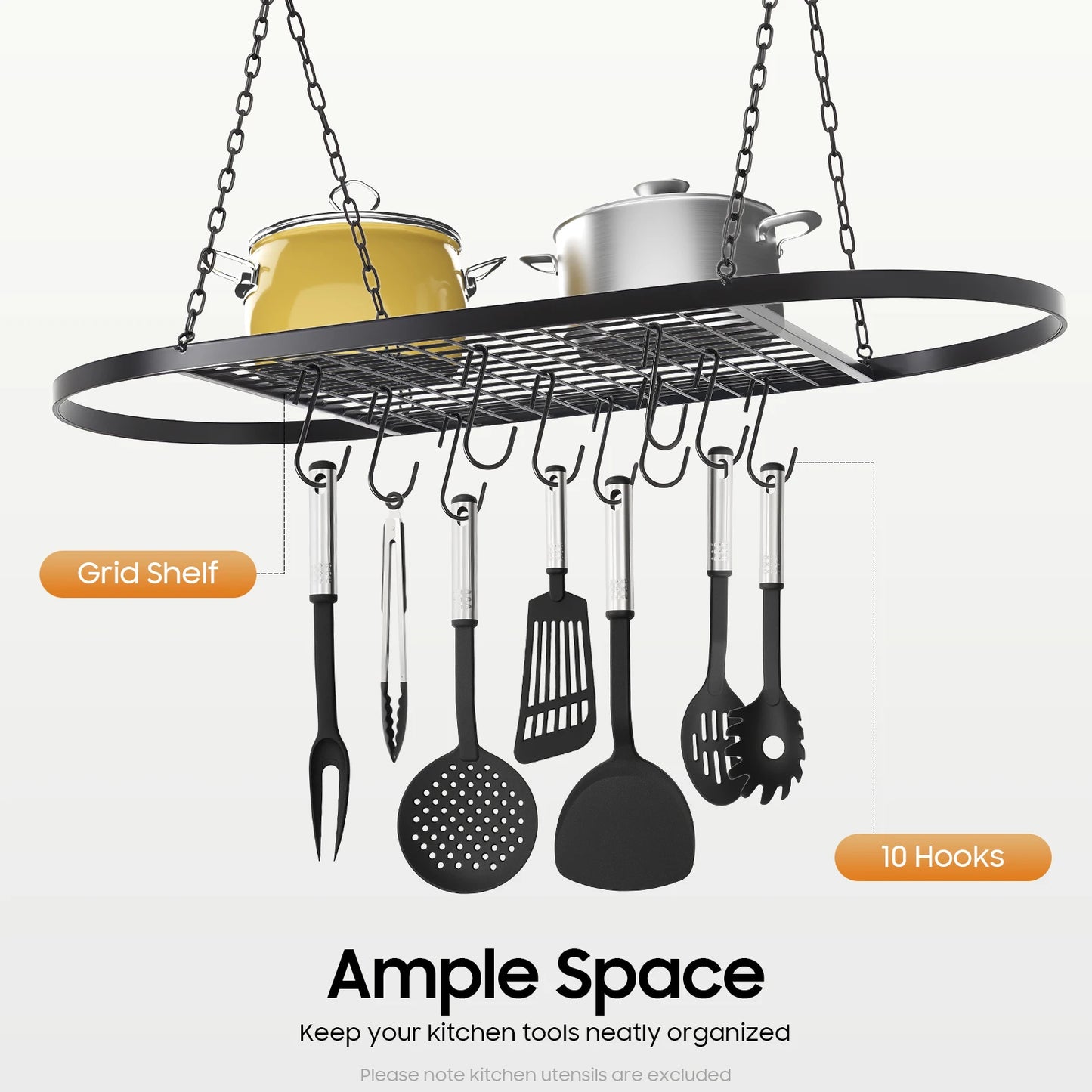 Iron Kitchen Wall Mounted Pot And Pan Rack With Hooks by S And B Enterprise