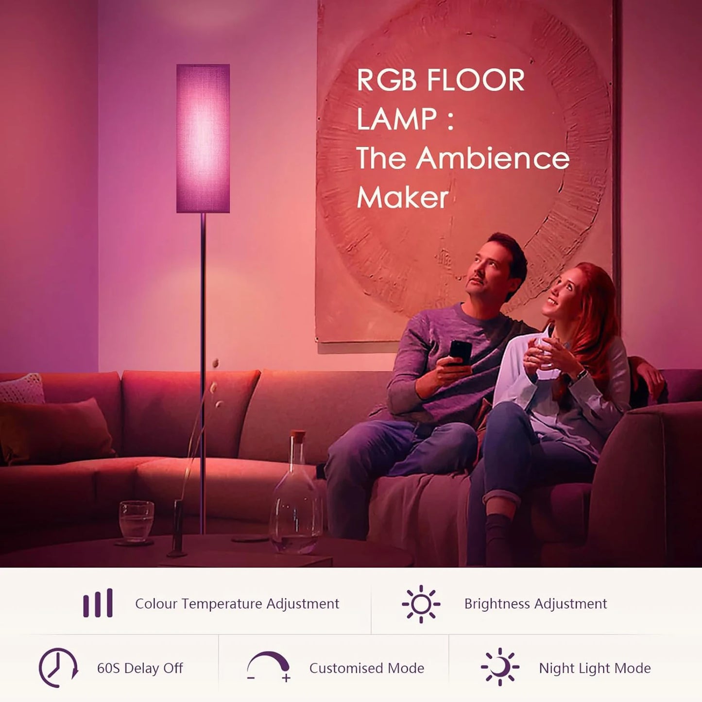 US Modern Floor Lamp Standing Tall Light Foot for Bedroom Living Room Study Room RGB Floor Lamp Study Room Floor Lamp by S And B Enterprise