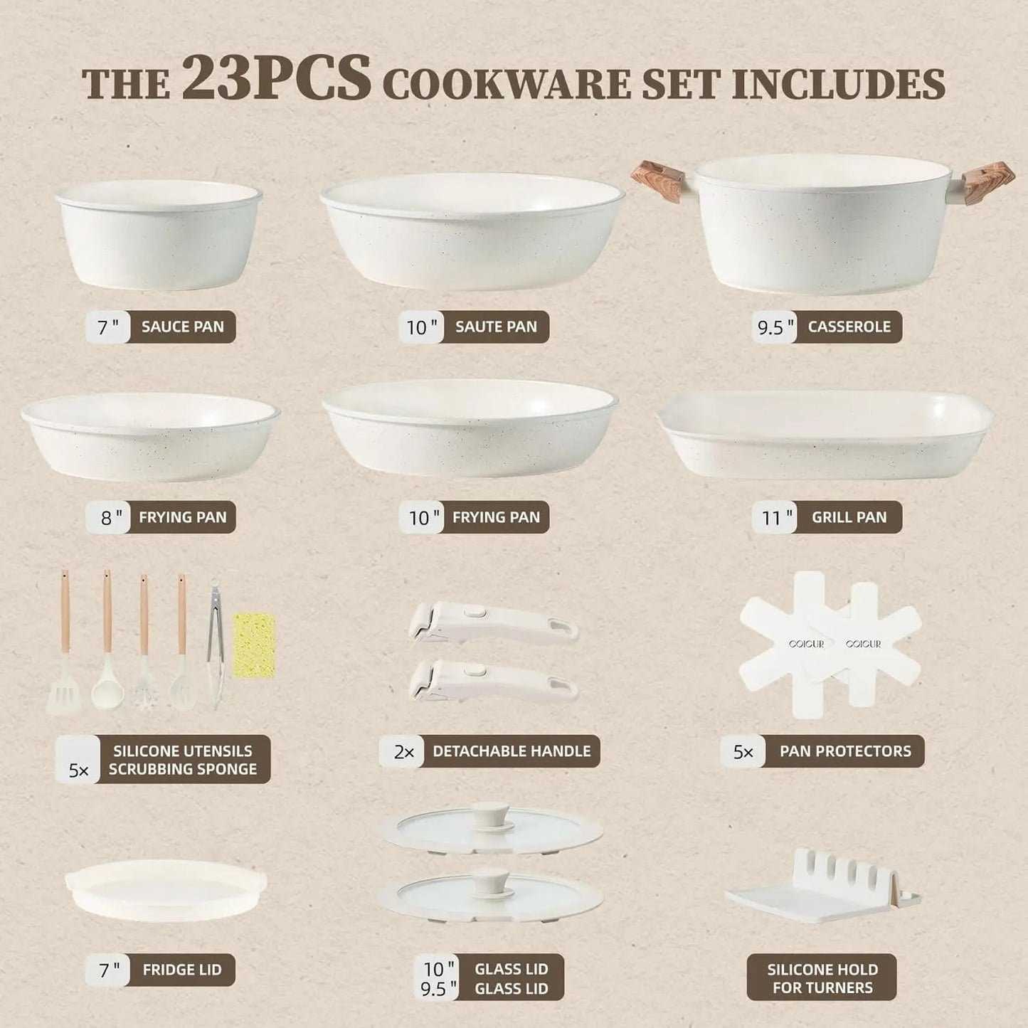 Ceramic 23-Piece Detachable-Handle Cookware Set Nonstick Induction Safe by S And B Enterprise