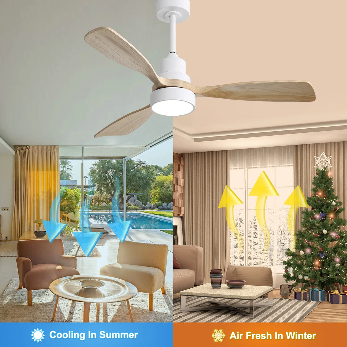 Sofucor Wood Ceiling Fan With LED Light Remote Control
