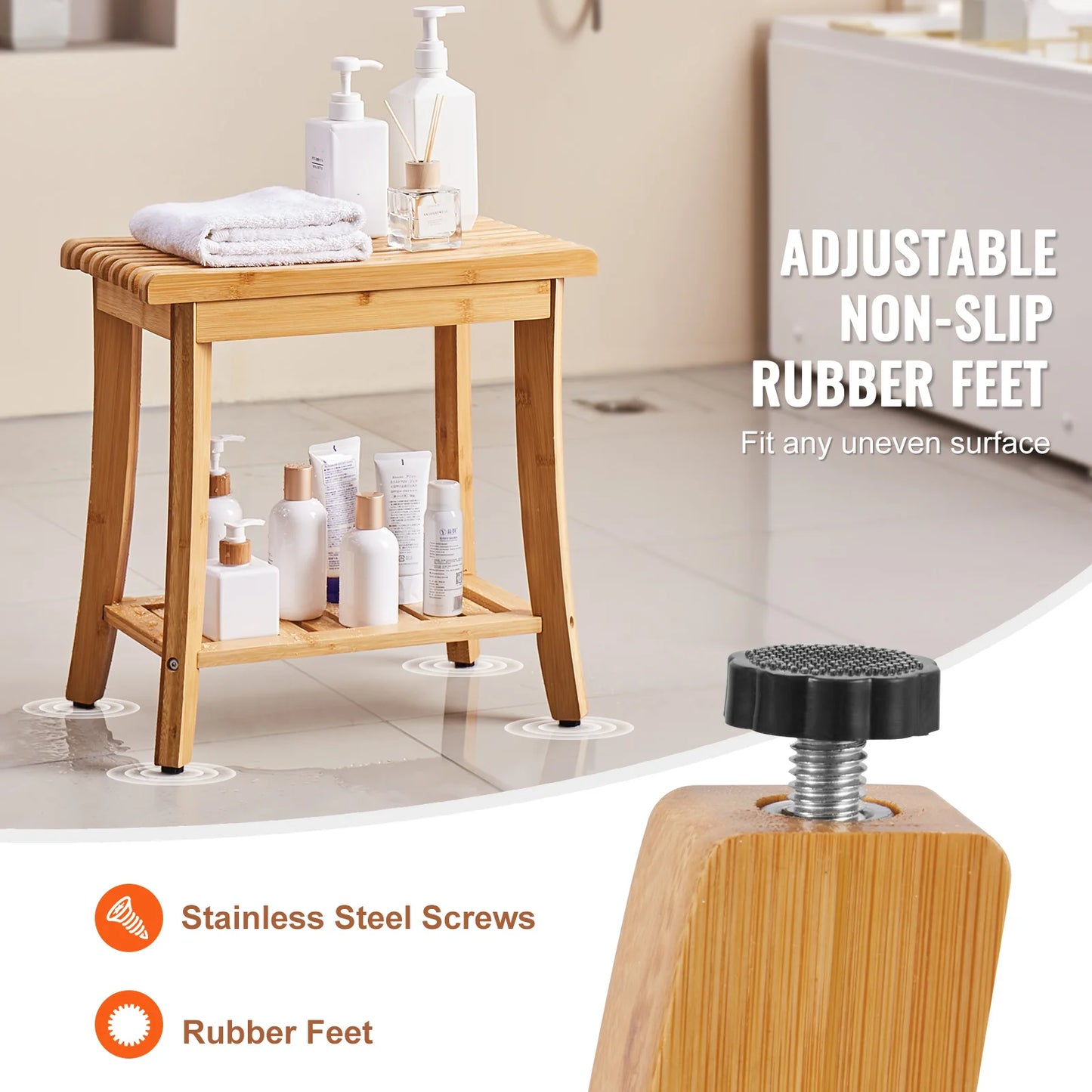 SucceBuy Bamboo Shower Bench 19.1x11.3x18.3 in Waterproof Shower Stool Chair with Storage Shelf 330lbs Load Capacity Spa Seat by S And B Enterprise