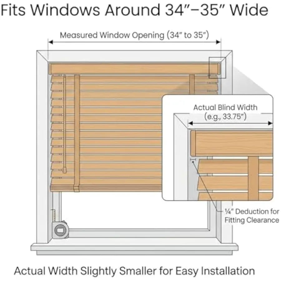 2" Real Wood Blinds Cordless 35x36in 35x48in 35x 60in, Horizontal Window Blinds for Kitchen Bathroom, Privacy Room Darkening Woo by S And B Enterprise