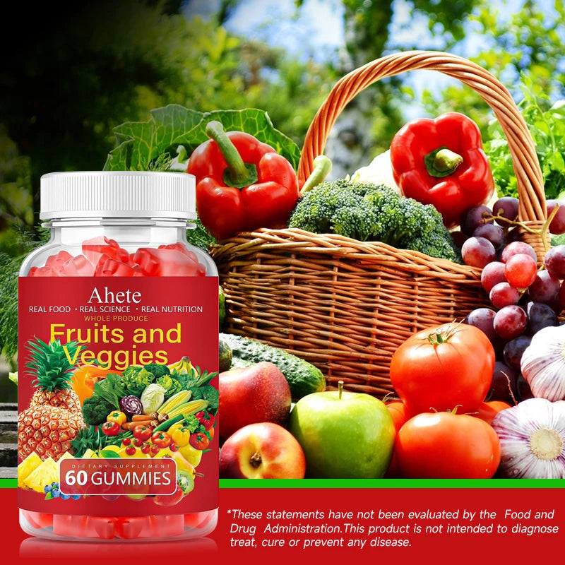 AHETE Fruits & Veggies Gummies - 15 Fruits & 14 Greens, 1200mg Total Produce Blend Per Serving, With Multiple Vitamins, Daily Fr by S And B Enterprise