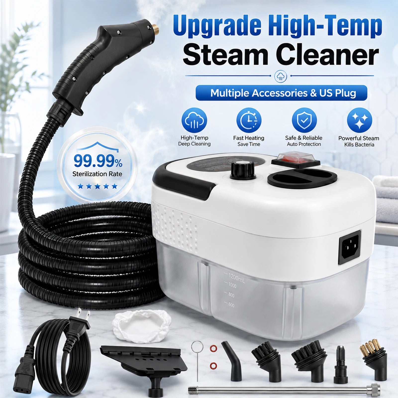 2500W Handheld Steam Cleaner With Accessories 110V US Plug by S And B Enterprise