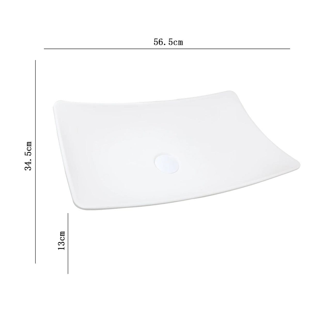ZAPPO bathroom vessel sink, white stone-resin above-counter bowl with drain, 56.5 cm wide