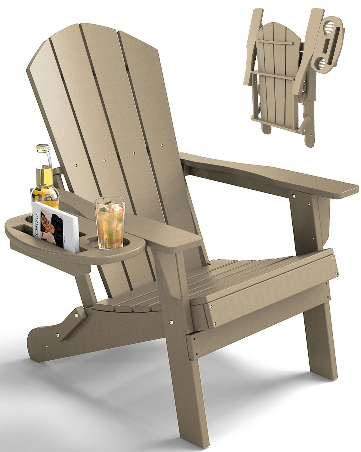 FOOWIN Folding Adirondack Chair With Cup Holder Outdoor by S And B Enterprise