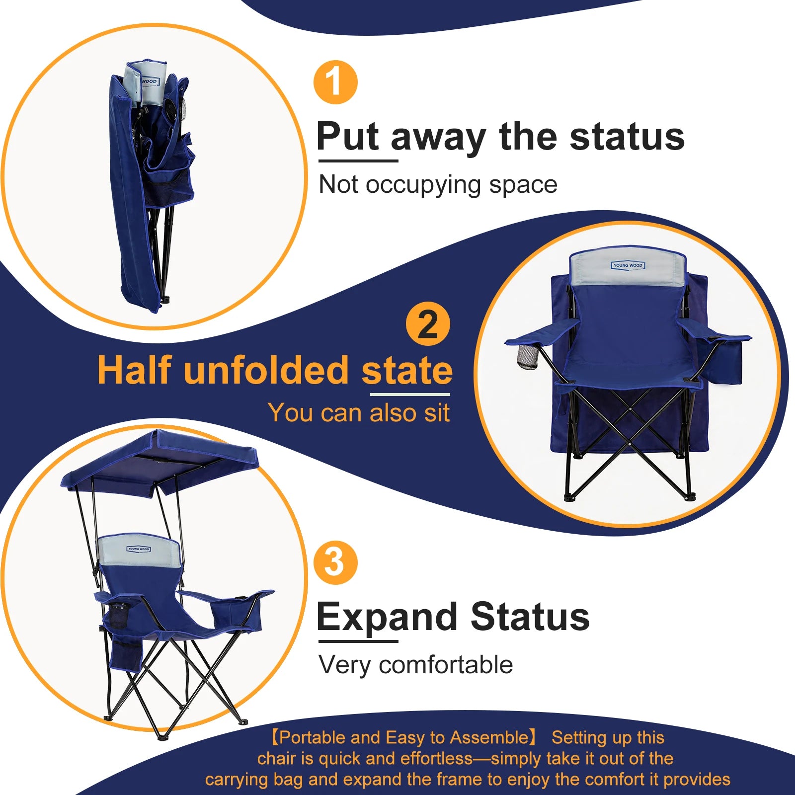 GERC Foldable Camping Chair With Sun Shade, Cooler Bag And Cup Holder Pocket by S And B Enterprise