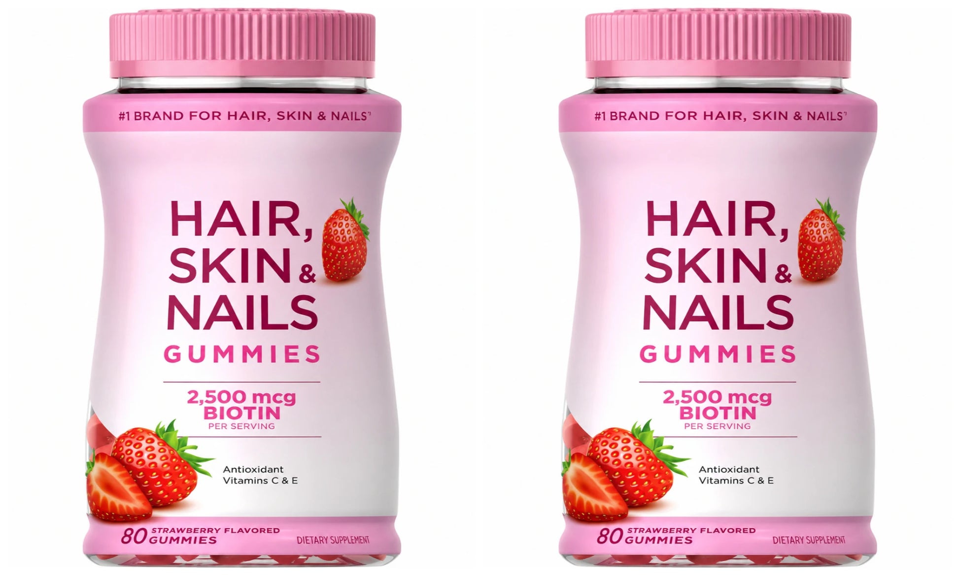 Hair Skin Nails Gummies with Biotin 2500 Mcg Vitamins A C E Strawberry Flavored Daily Beauty Support 80 Gummies by S And B Enterprise