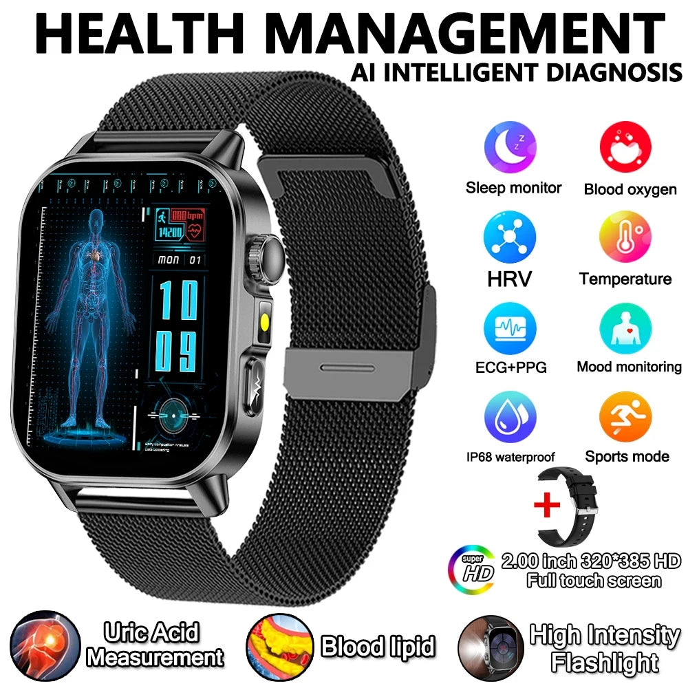 Uric Acid Lipid Health Smartwatch With ECG PPG Bluetooth Call