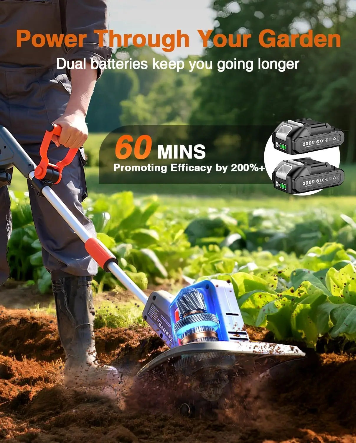 Cordless Tiller Cultivator 21V Garden Rototiller For Soil