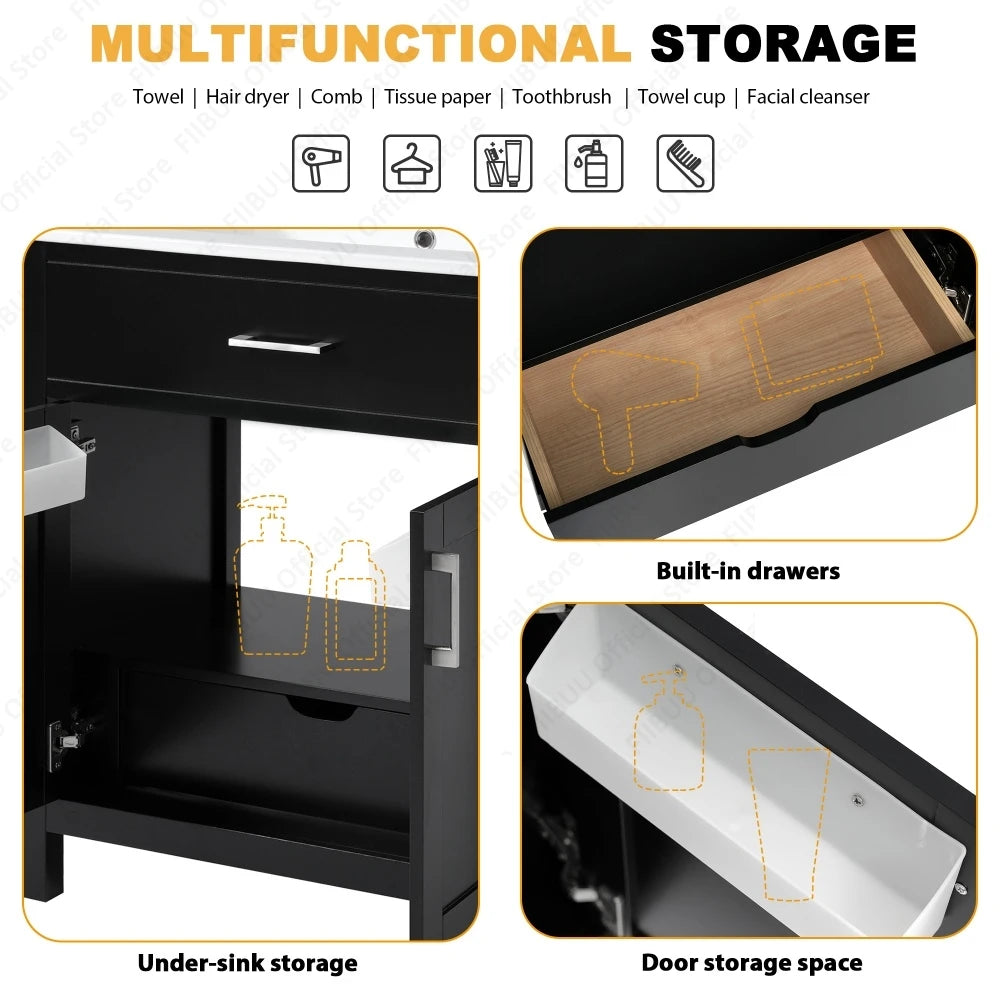 30" Small Bathroom Vanity Sink Soft Close Doors Cabinet Storage Undermount Ceramic Sink Organizer Cabinet for Compact Bathroom