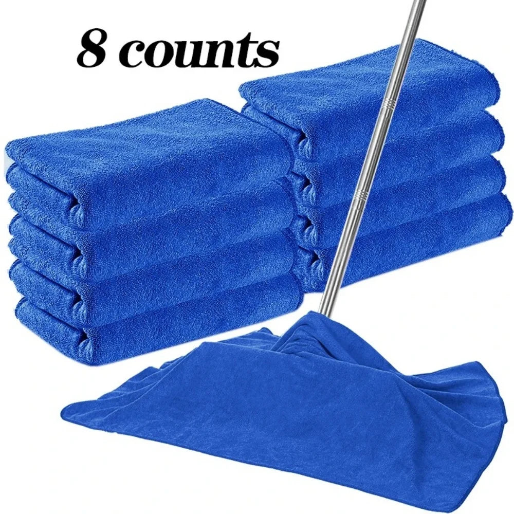 8 blue microfiber cleaning cloths by S And B Enterprise; large, high-absorbency towels for floor, kitchen, and windows