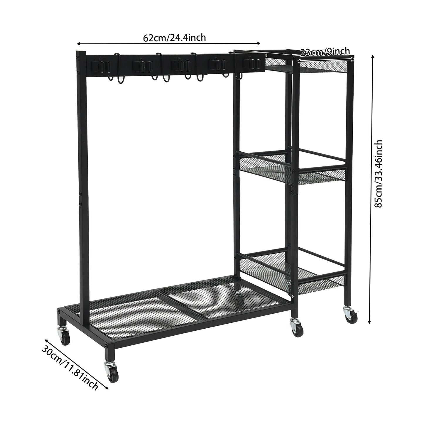 Iron Cleaning Tool Storage Cart On 6 Wheels With Hooks And Shelves by S And B Enterprise