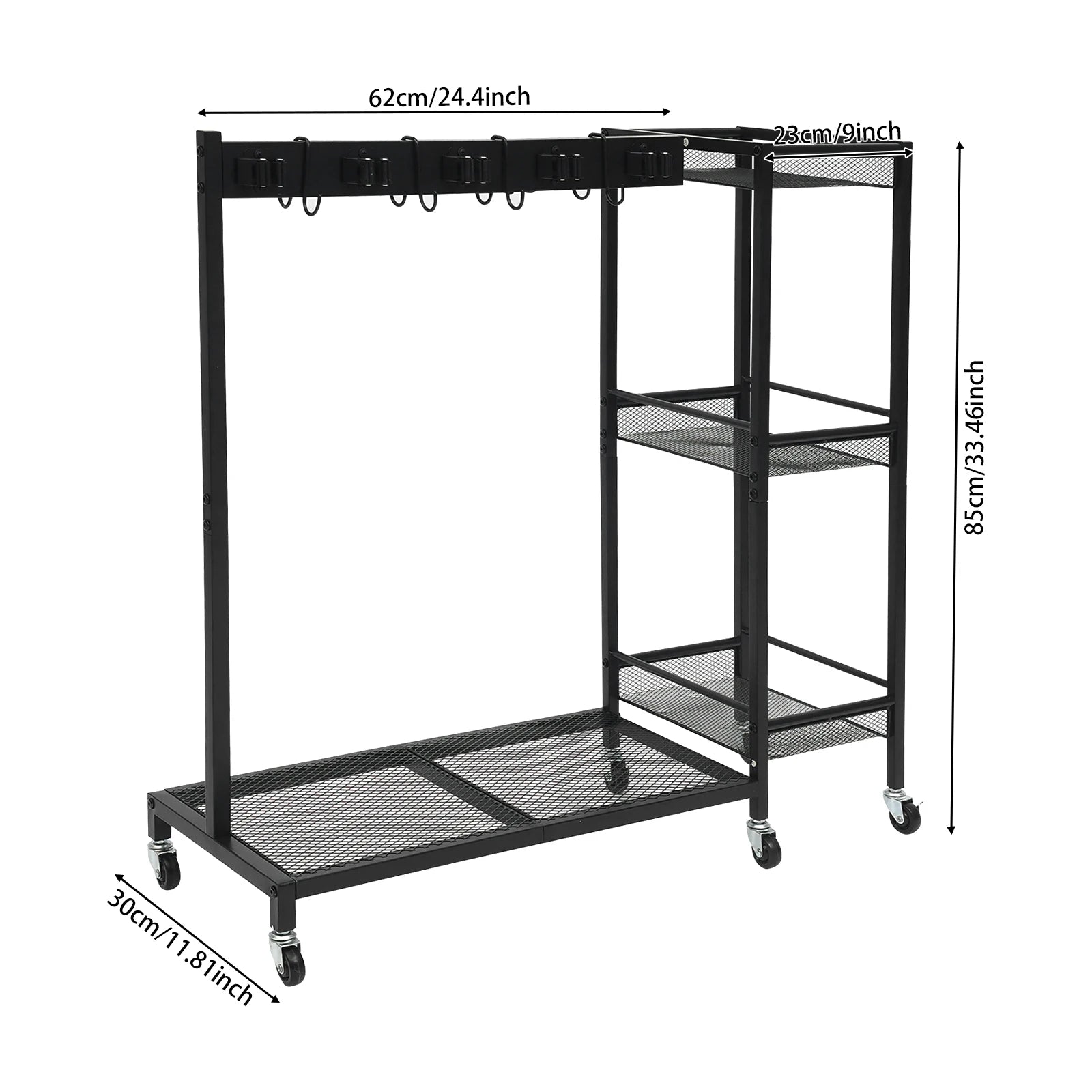 Iron Cleaning Tool Storage Cart On 6 Wheels With Hooks And Shelves by S And B Enterprise