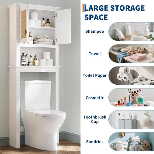 Farmhouse Over Toilet Storage Cabinet With Adjustable Shelf And Rattan Doors
