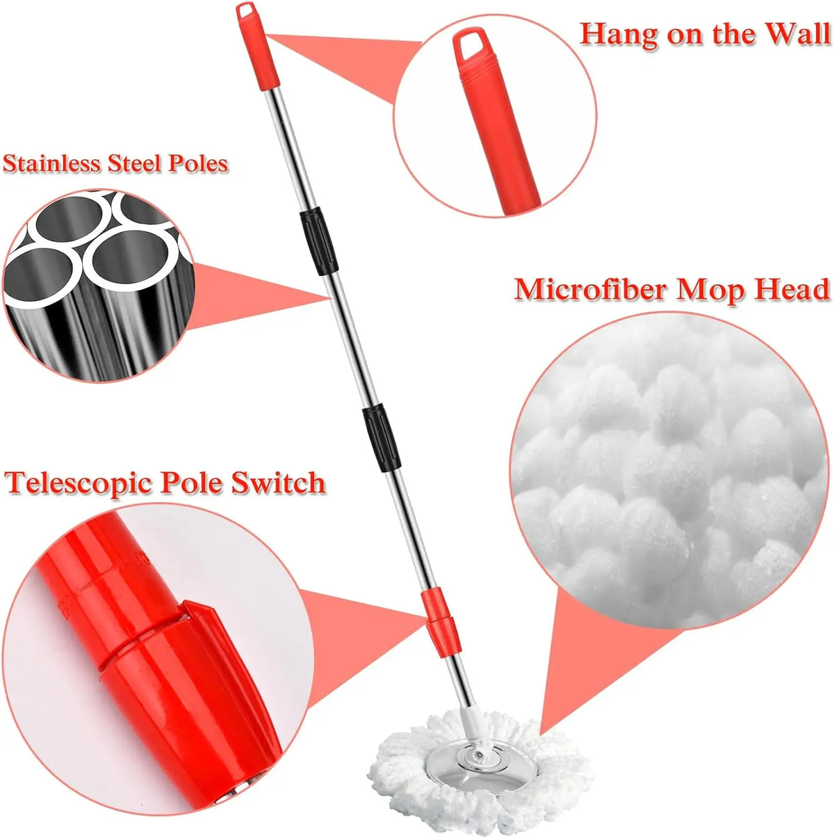 Black spin mop bucket set with wheels, extendable pole, microfiber mop head, and 3 refills by S And B Enterprise