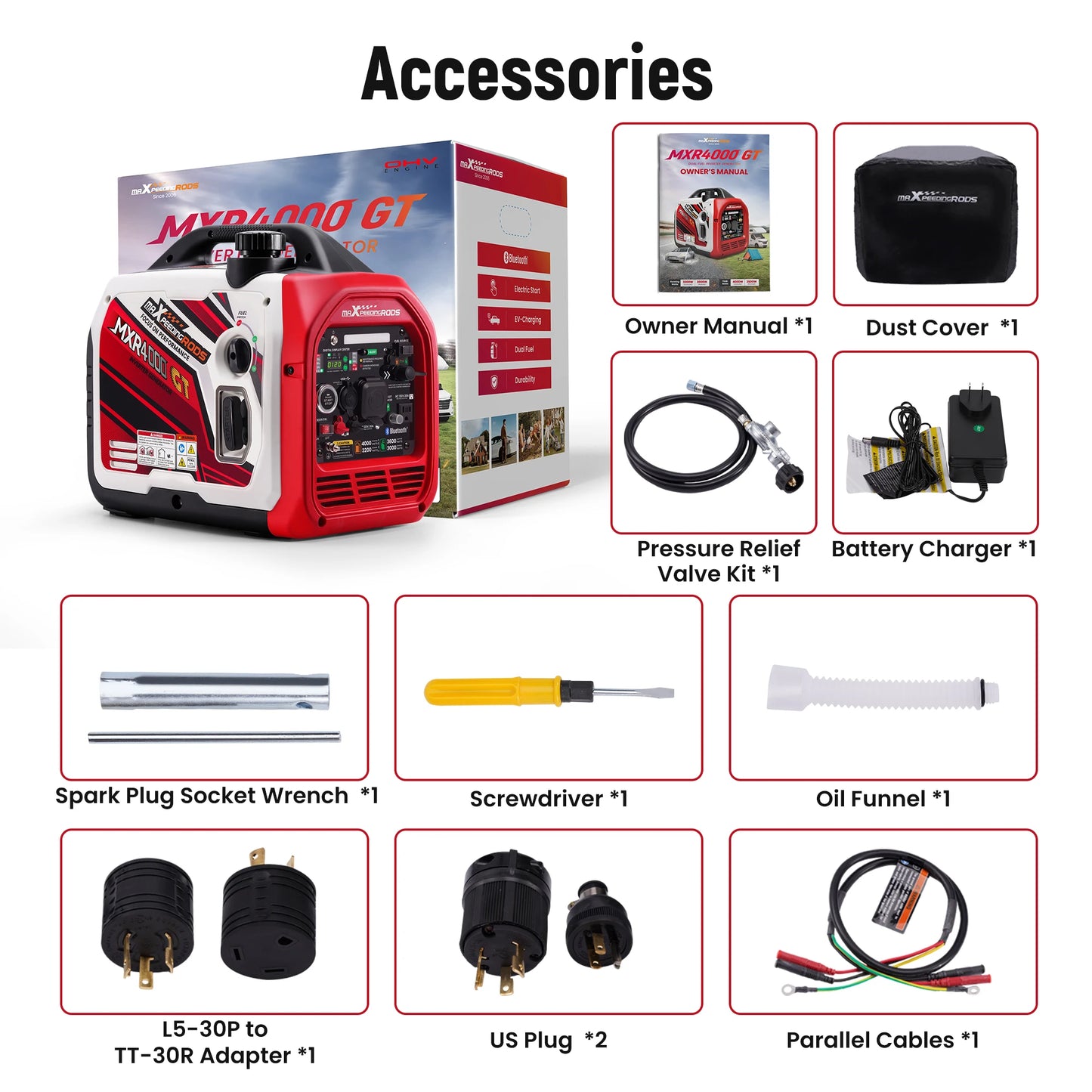 Maxpeedingrods 4KW Portable Dual Fuel Generator Inverter LPG Gas Bluetooth