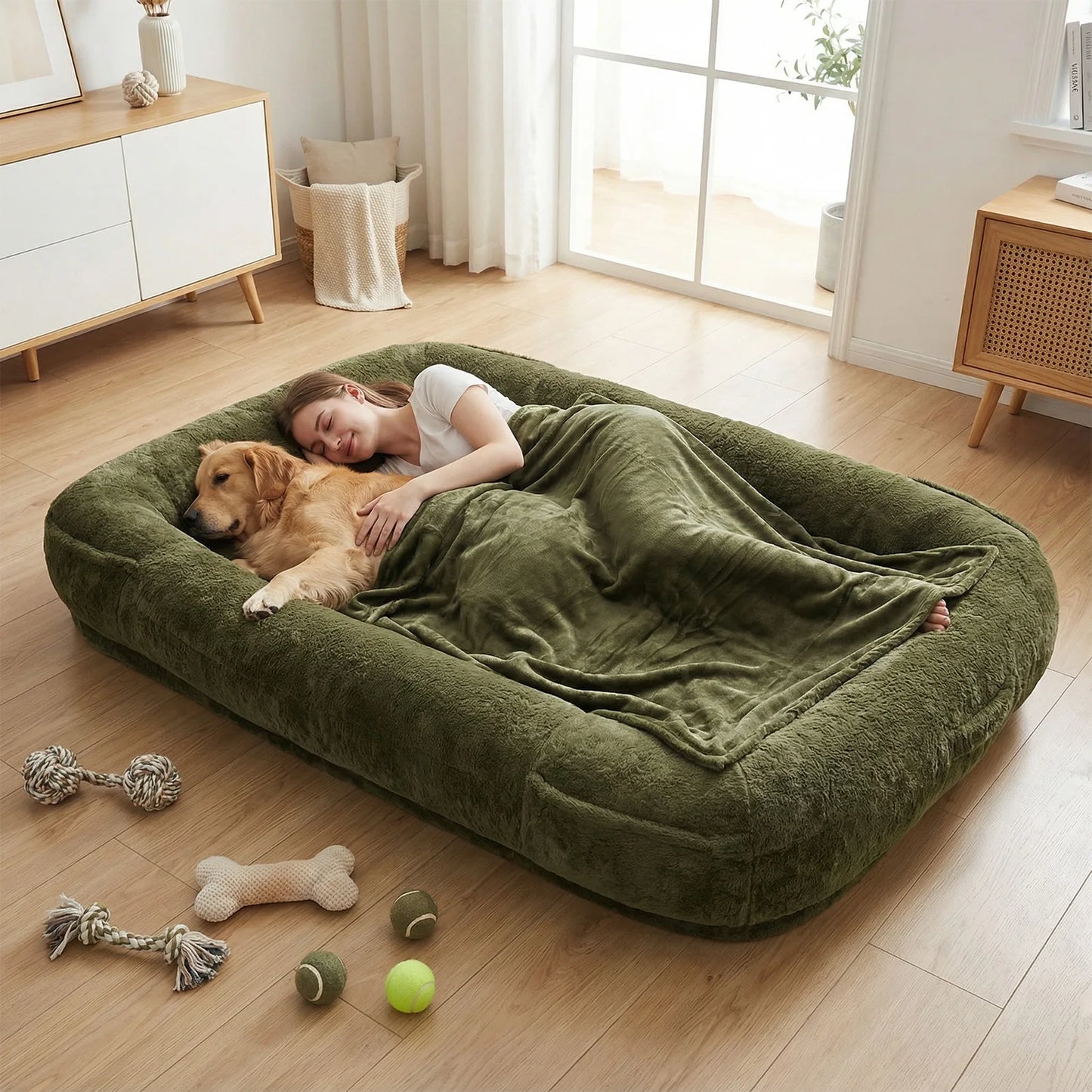 Plush Faux Fur Dog Bed With Blanket For Sleeping Comfort