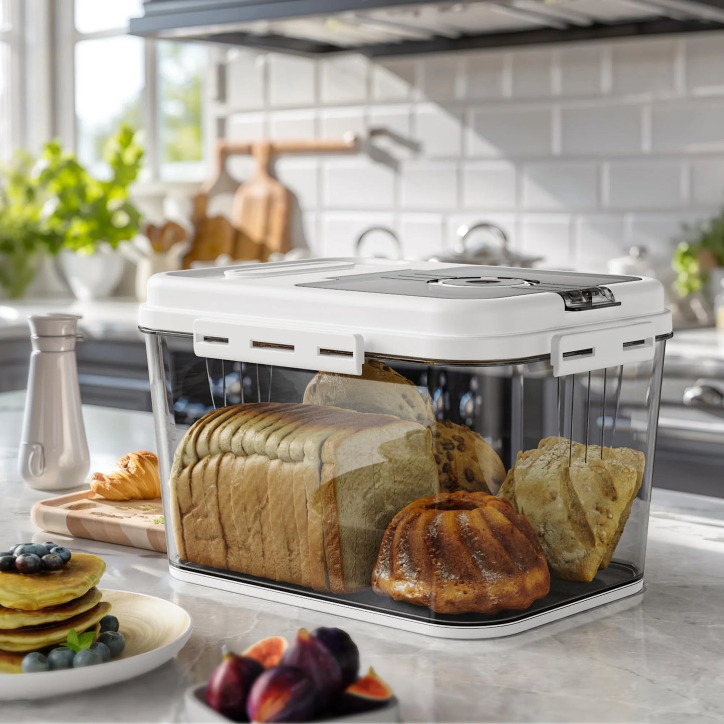 Bread Box For Kitchen Countertop, Airtight Bread Storage Container, Time Recording Bread Keeper with Lid,Bread Storage For Homemade Breads, Toast, And Cookies, White Bread Holder. by S And B Enterprise