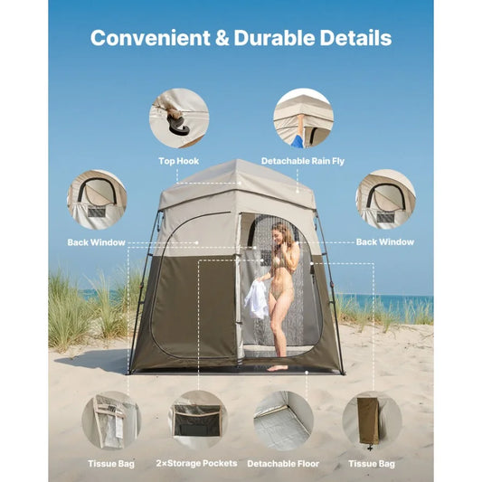 Camping Shower Tent 2 Room Foldable Portable Privacy Changing Room Ground Stakes by S And B Enterprise