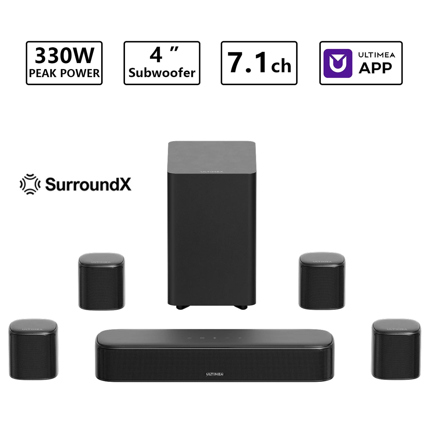 ULTIMEA 350W 7.1ch Virtual Surround Soundbar With Subwoofer And Speakers by S And B Enterprise