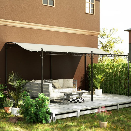 Pergola canopy, 10' x 16', cream white metal for outdoor patio seating area