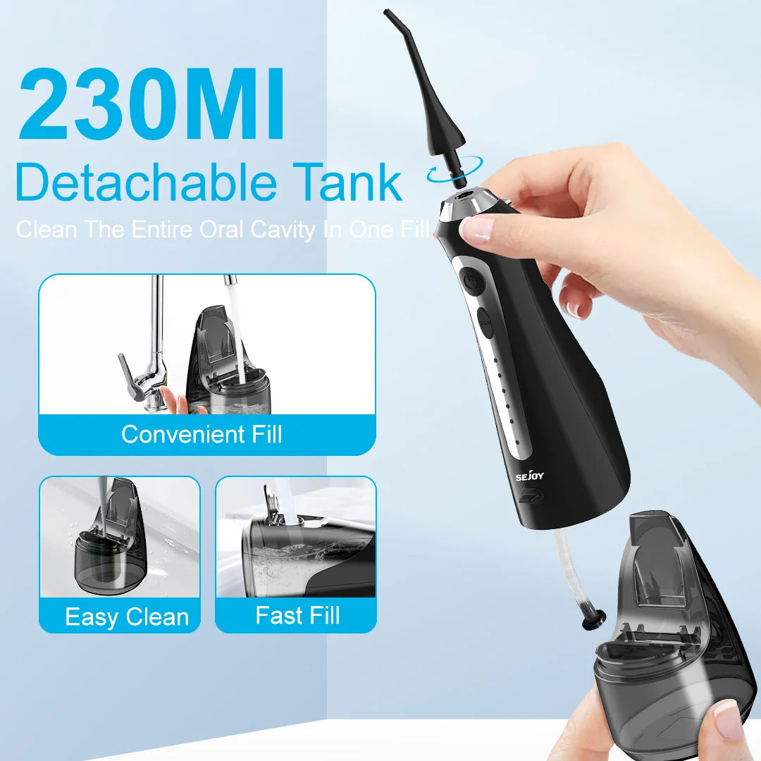 SEJOY Water Flosser Irrigator Dental Teeth Whitening strips Portable 230ML Tank 5 Modes 8 Jet Tips Washing Machine for Home by S And B Enterprise