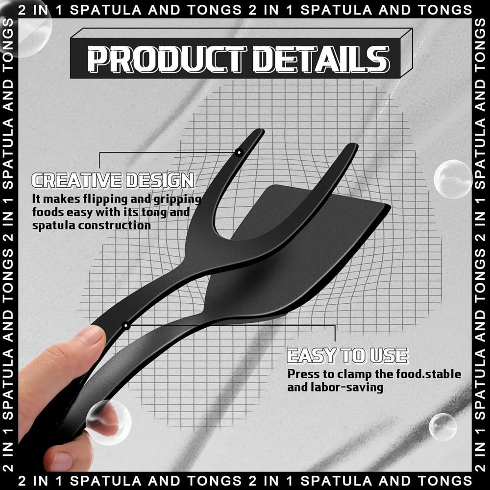 2 in 1 Grip Flip Spatula Clamp Egg Pancake Fish French Toast Omelette Making Non Stick Home Kitchen Cooking Turner Tool by S And B Enterprise
