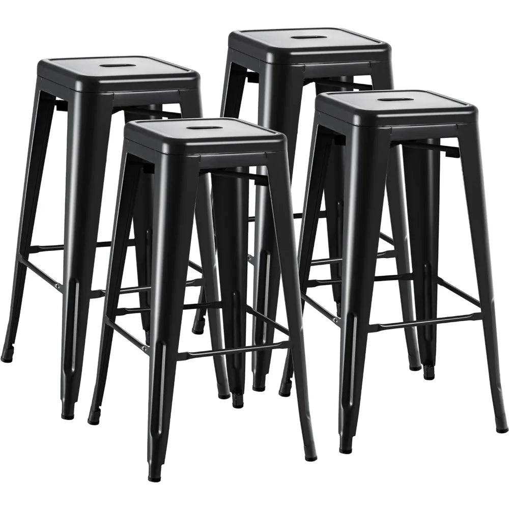 MOYU Metal Bar Stools Set of 4 Backless Industrial Stackable